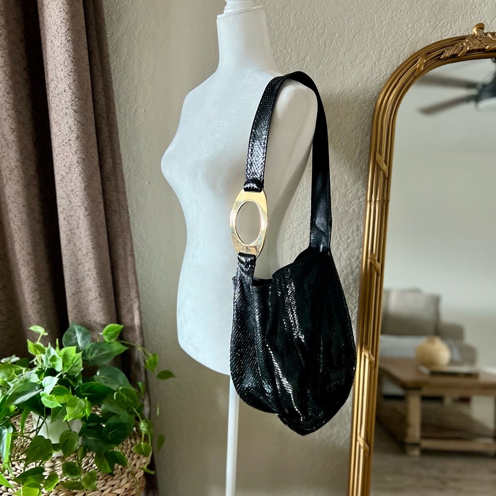 Valentino Garavani Python Snake Black Gold Buckle Shoulder Bag